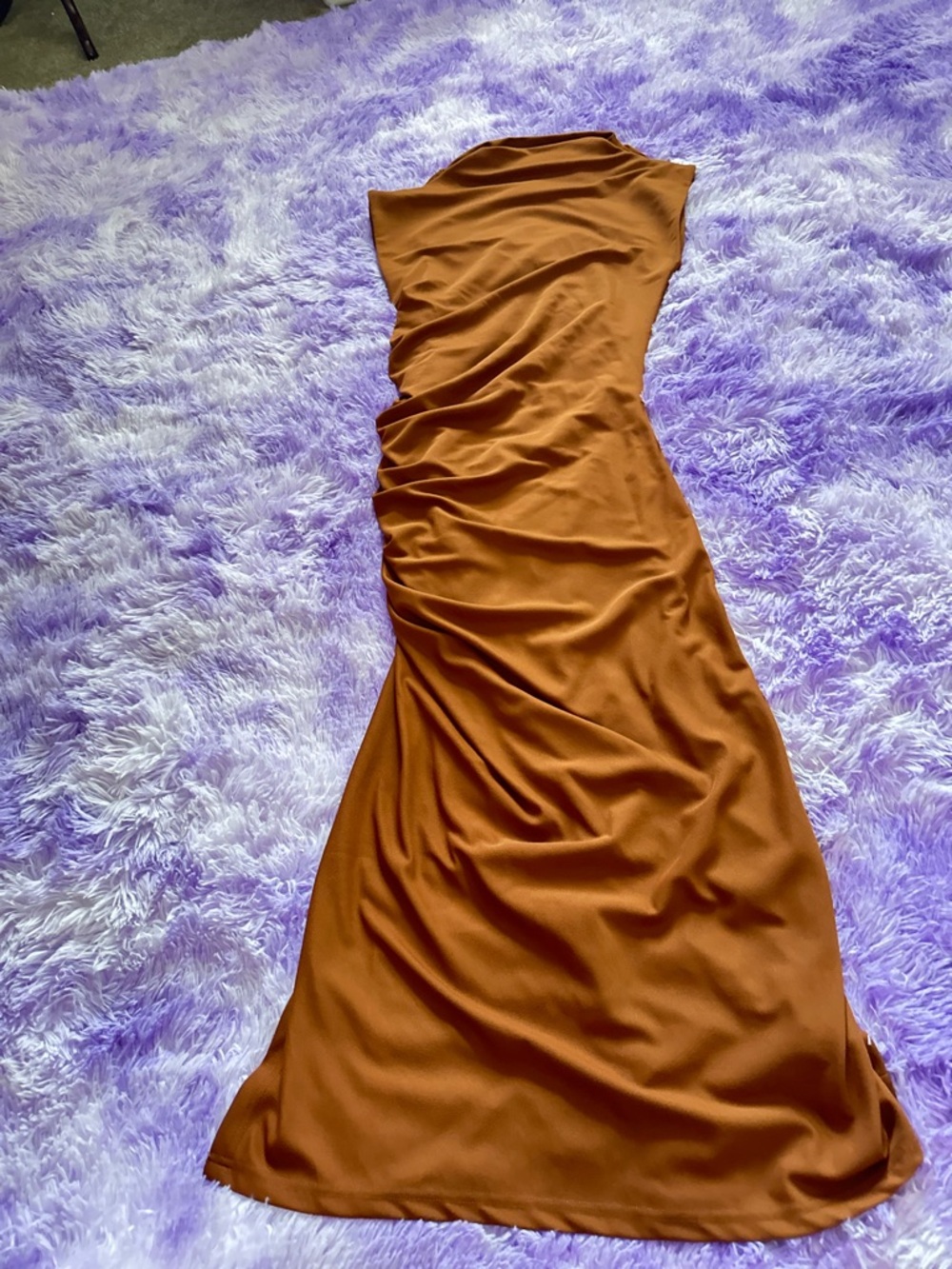 VICI One-Shoulder Slinky Maxi Dress in Rust